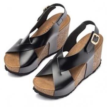 Yokono Sandalias de cuña de piel para mujer
