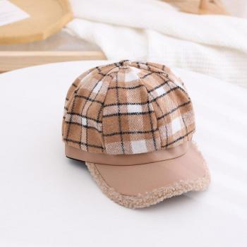 Girls' Grid Pattern Wool Hat
