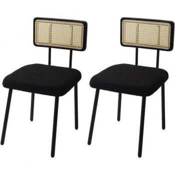 MCW K88-E Esszimmereinheit (2er-Set) – Lehnstuhl aus Holz, Metallbouclé, Stoff schwarz