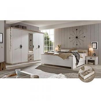 Landhausstil Schlafzimmer Set FERNA-61, 5-tlg., Pinie weiß Nb. und dunkel Nb