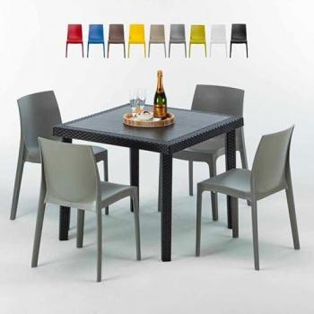 Pack Terrasse Noir 90x90 cm – 4 Chaises Variées – Grand Soleil