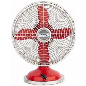 H.Koenig Ventilateur électrique JOE50 Rétro Vintage Silencieux 3 Vitesses Pied Antidérapant Rouge Energie classe A+