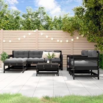 VidaXL 7-Piece Black Wooden Garden Lounge Set with Cushions