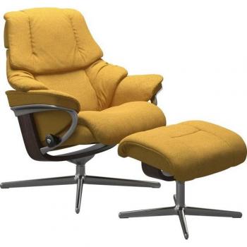 Stressless Reno: Relaxsessel mit Cross Base, Holzakzent Wenge, Gelb Q2 Faron, Varianten S, M & L