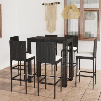 teiliges Gartenbar-Set mit Kissen aus Poly Rattan Schwarz