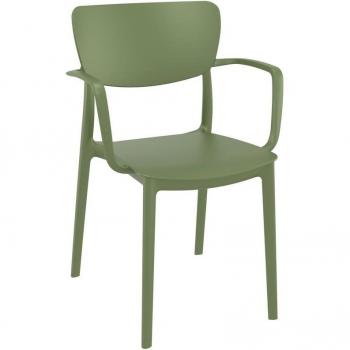 Lisa Olive Green Polypropylene All Weather Stacking Café Arm Chairs (Pack of 2)