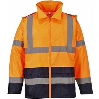 Portwest Hi-Vis Classic Contrast Rain Jacket, Size: S, Colour: Orange/Navy