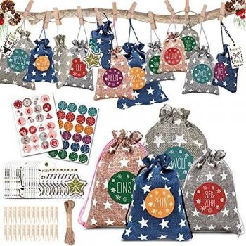 Selbstgemachter Weihnachtskalender 24‑Stoffbeutel