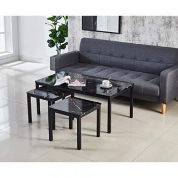 Marble Finish MDF Centerpiece & Twin Side Tables, Glossed Black