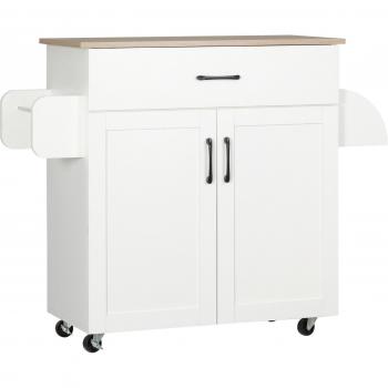 Carro de Cocina Auxiliar HOMCOM con 1 Cajón, 2 Puertas, Toallero y Especiero Blanco