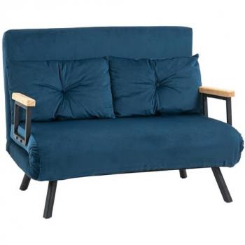 Canapé Pliable 2 Places Homcom – Dossier Réglable, Coussins Remplis, Revêtement Velours Bleu