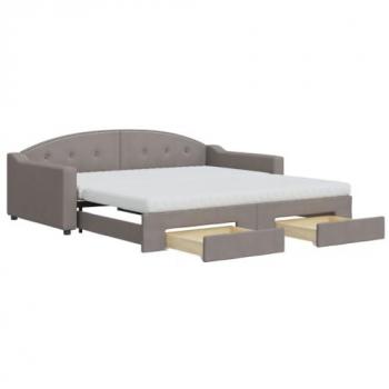 Lit d’invité convertible en canapé – 100×200 cm, tissus taupe, rangements intégrés
