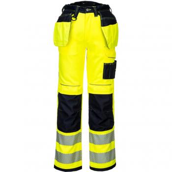 Portwest PW3 Warnschutz-Stretch-Arbeitshose mit Holster, gelb schwarz, 44