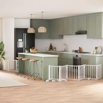Puerta Plegable para Perros con Puerta, 9 Paneles de Madera Álamo Blanca, 450 cm