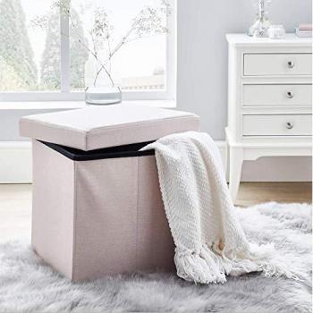 Stylish Blush Linen Ottoman Cube