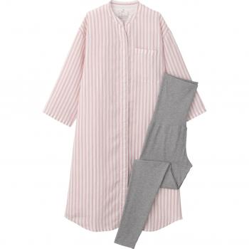 Muji Natural Comfort Pink Stripe Maternity Pyjamas (Half Sleeve)