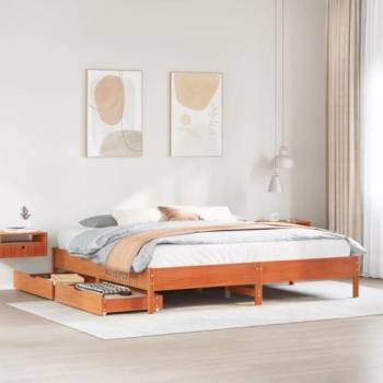 Bed Frame without Mattress Wax Brown 200x200 cm Solid Wood Pine Vidaxl