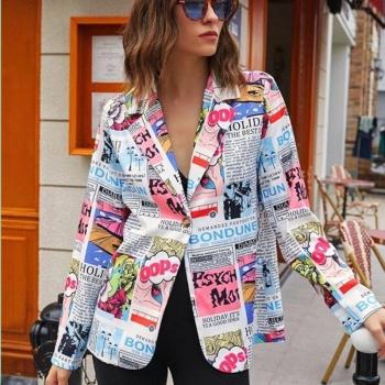 Unique Women's Blazers with Newspaper Print