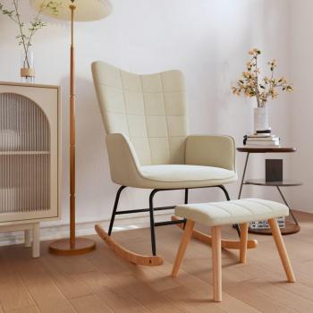 Sillón mecedora con reposapiés crema de tela
