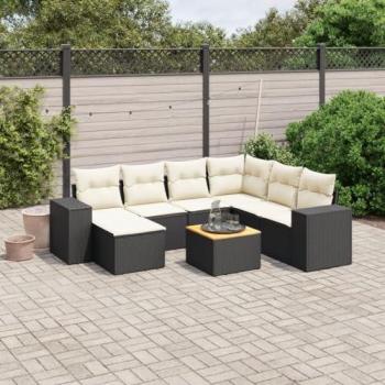 Rattan Garden Lounge Collection – 8‑Piece Black Set with Cushions