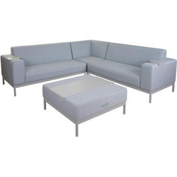 Blaues Alu-Sofa mit Ablage