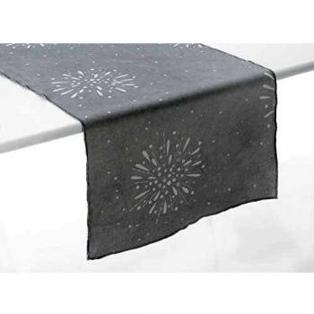 Tapis de table gris en coton party time 45x150 cm