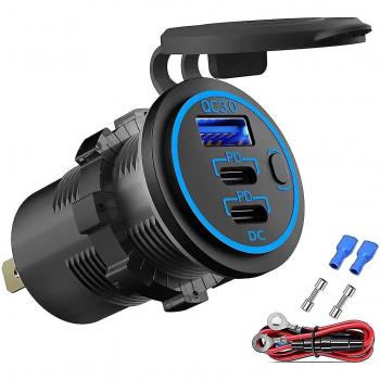 Chargement voiture 12 V, double USB‑C, commutateur intégré – Ca Noir