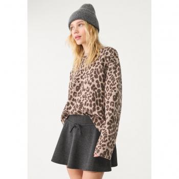 Beigefarbener Leopard Print Striktroundhals, Stradivarius M