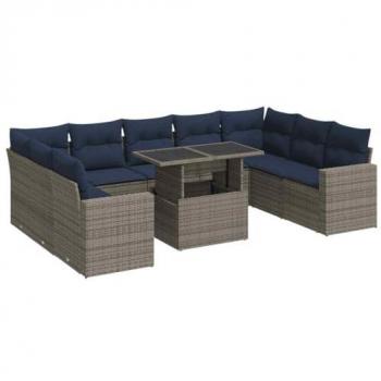 VetriXl Divano da giardino 10 pezzi, polyrattan grigio con cuscini