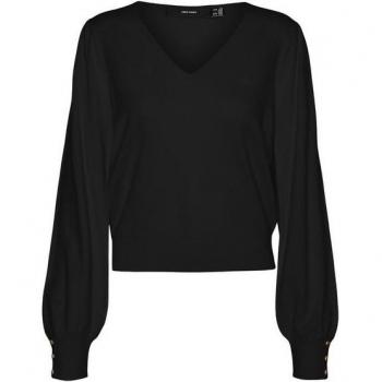 Vero Moda V-Ausschnitt‑Pullover LS „Holly Karis“ – Rippbündchen & Goldknöpfe
