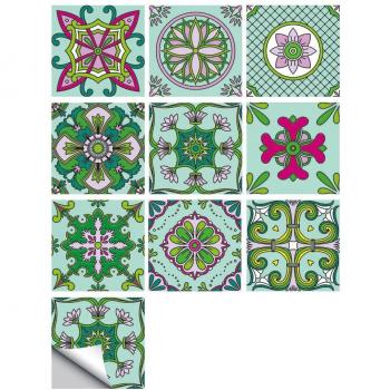10pcs Green Floral PVC Wall Stickers for Kitchen