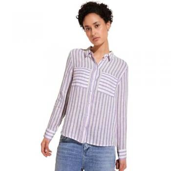 Hemdbluse STREET ONE Gr. 40, lila (smell of lavender), 100% Leinen, gestreift