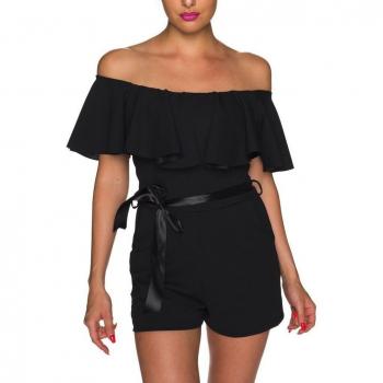 Hochwertiger Hotpants-Overall mit Volant-Borte und Satinband S