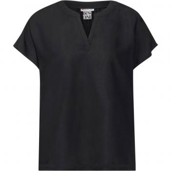 Street One Damen Viskose Bluse mit Rundhalsausschnitt und Schlitzen schwarz Größe 40
