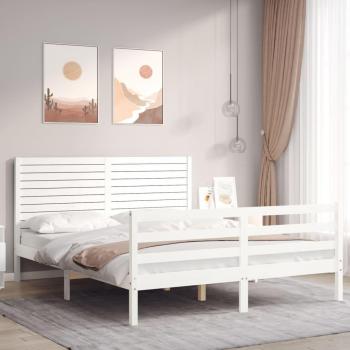 Cadre de lit blanc avec tête de lit en bois massif King Size