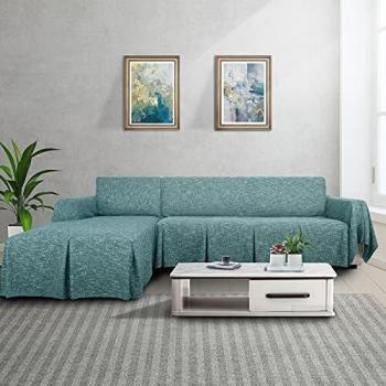 MAXIJIN L Shape Sofa Covers 2 Piece Corner Sofa Cover for Sectional Couch Linen Sofa Slipcover with Ruffles, Reversible Furniture Protector for Dogs (3 Seat and Left Chaise, Grey)
