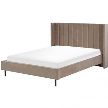 Lit double en velours taupe 140 x 200 cm avec sommier à lattes Villette