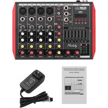 Muslady D6, console de mixage 6 canaux, EQ 7 bandes, alimentation fantôme 48V, Bluetooth, lecteur MP3 USB pour karaoké