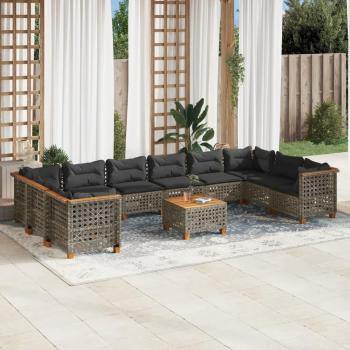 11 Piece Outdoor Sofa Set with Cushions Grey Poly Rattan
