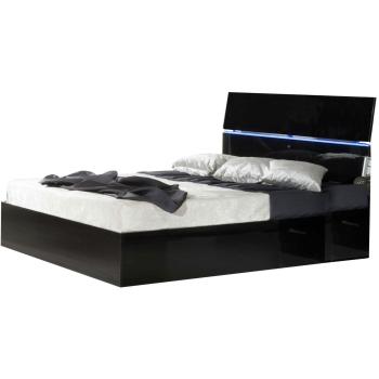 Lit Coffre Bois Noir avec Tête de Lit Éclairée Mona 140x190