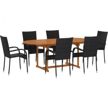 Wicker Tuineetkamer Zwart – 7 stukenset