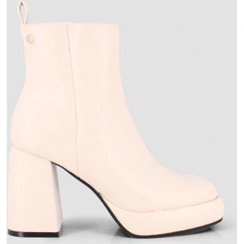 Botines beige para mujer con tacón de bloque