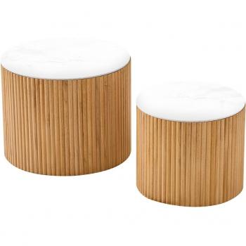Nordlys Tables Basses Rondes Bois Massif Marron – Pack Duo + Rangements