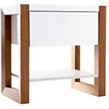 Table de Chevet Armel Blanc et Bois Naturel