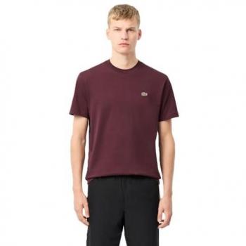Lacoste Men's Burgundy Cotton T-Shirt with Logo Badge