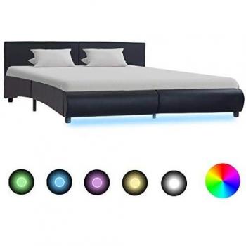 LED Black Faux Leather Bed Frame, 180 x 200 cm
