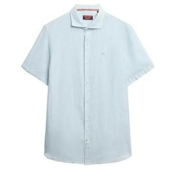 Sky Blue Superdry Vacation Linen Short Sleeve Shirt (Embroidery)
