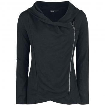 Damen Cardigan Asymmetric Slub Yarn Zipper in Schwarz