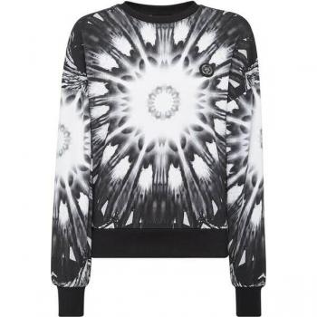 Sudadera Estilo Óptico Flores Negra-Blanco
