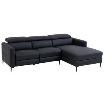 Sofá chaise longue derecho de cuero negro con relax eléctrico